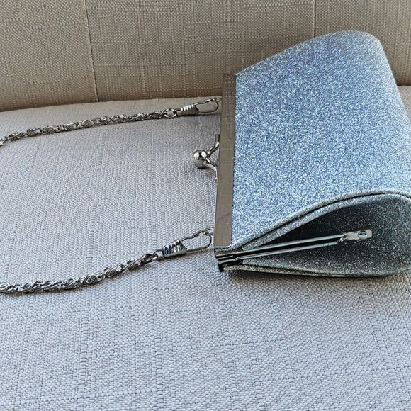 Girl Purse Fancy Silver Tone Sparkling Clutch Small Bag Fashion Bag - Picture 3 of 8